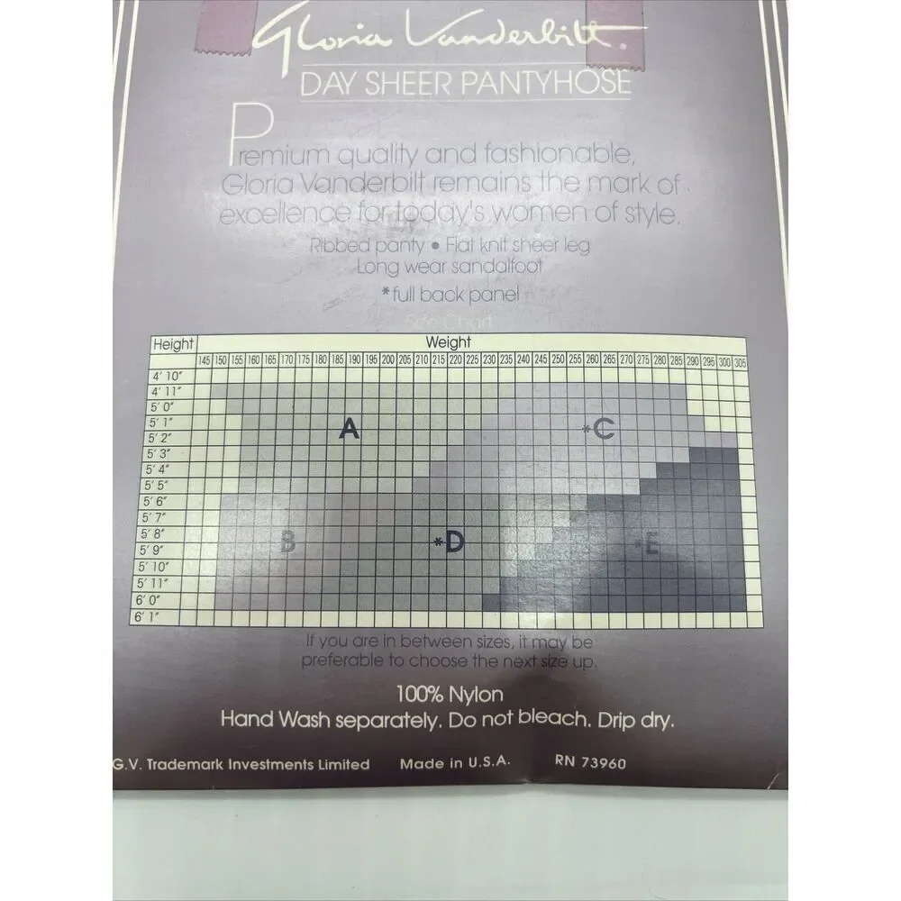 Vintage Gloria Vanderbilt Day Sheer Pantyhose Size C Coffee 100% Nylon